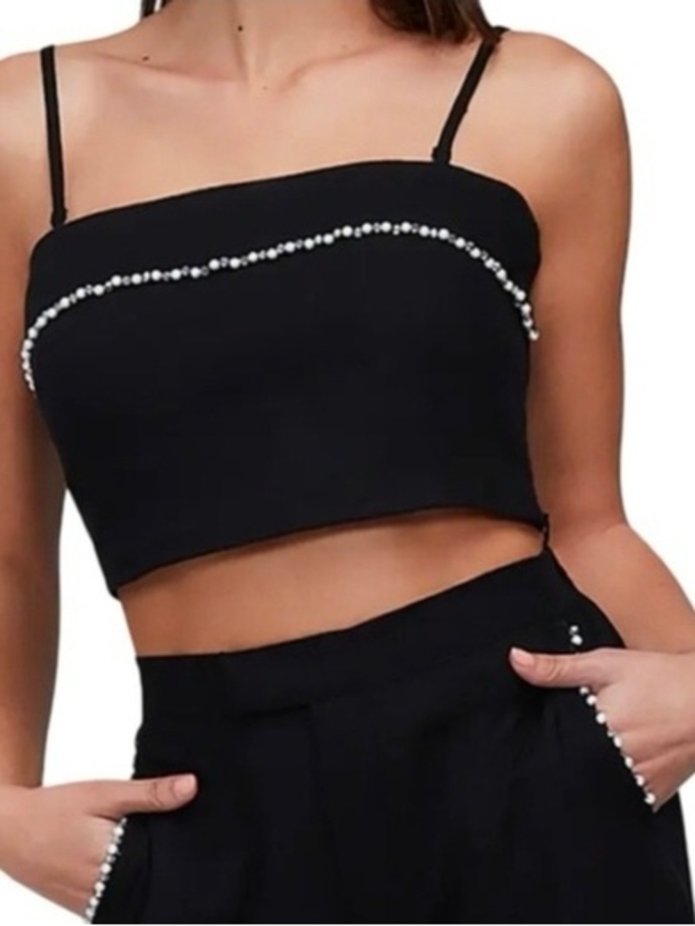 Wildfox Odessa Black Linen Blend Beaded Bandeau Top Medium NWT